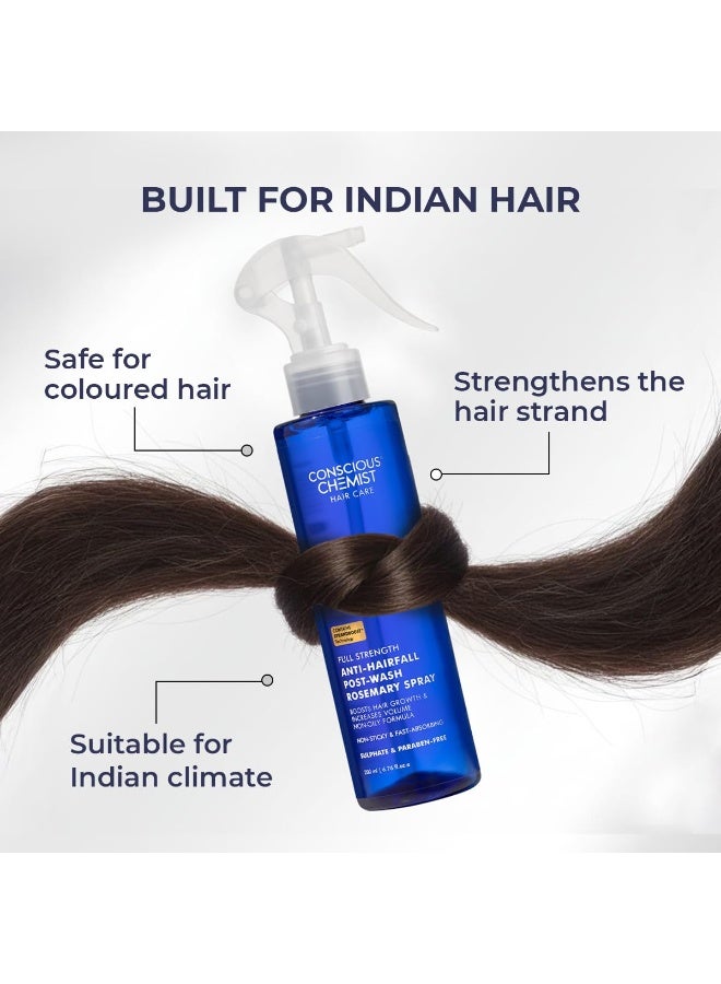 Conscious Chemist® Full Strength Anti-Hairfall Rosemary Spray | Post Wash Spray with Rosemary Extract, Yeast Extract & Copper Tripeptide-1 | Reduces Hairfall & Softens Strands | StrandBoost™️ Technology | For All Hair Types | Women & Men | 200ml - Image 2